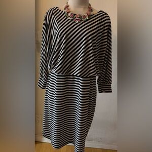 HAANI Career Dress with Black and White Asymmetrical Pattern